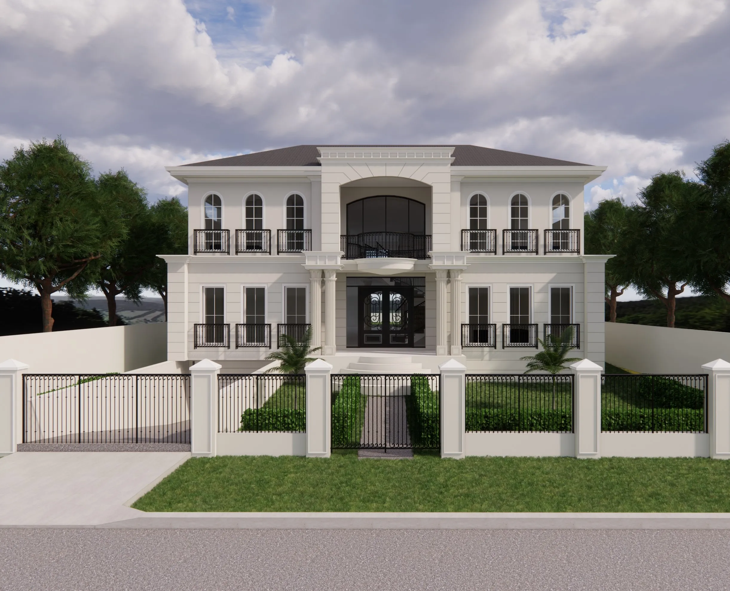 Juliet balconies and arched fenestration