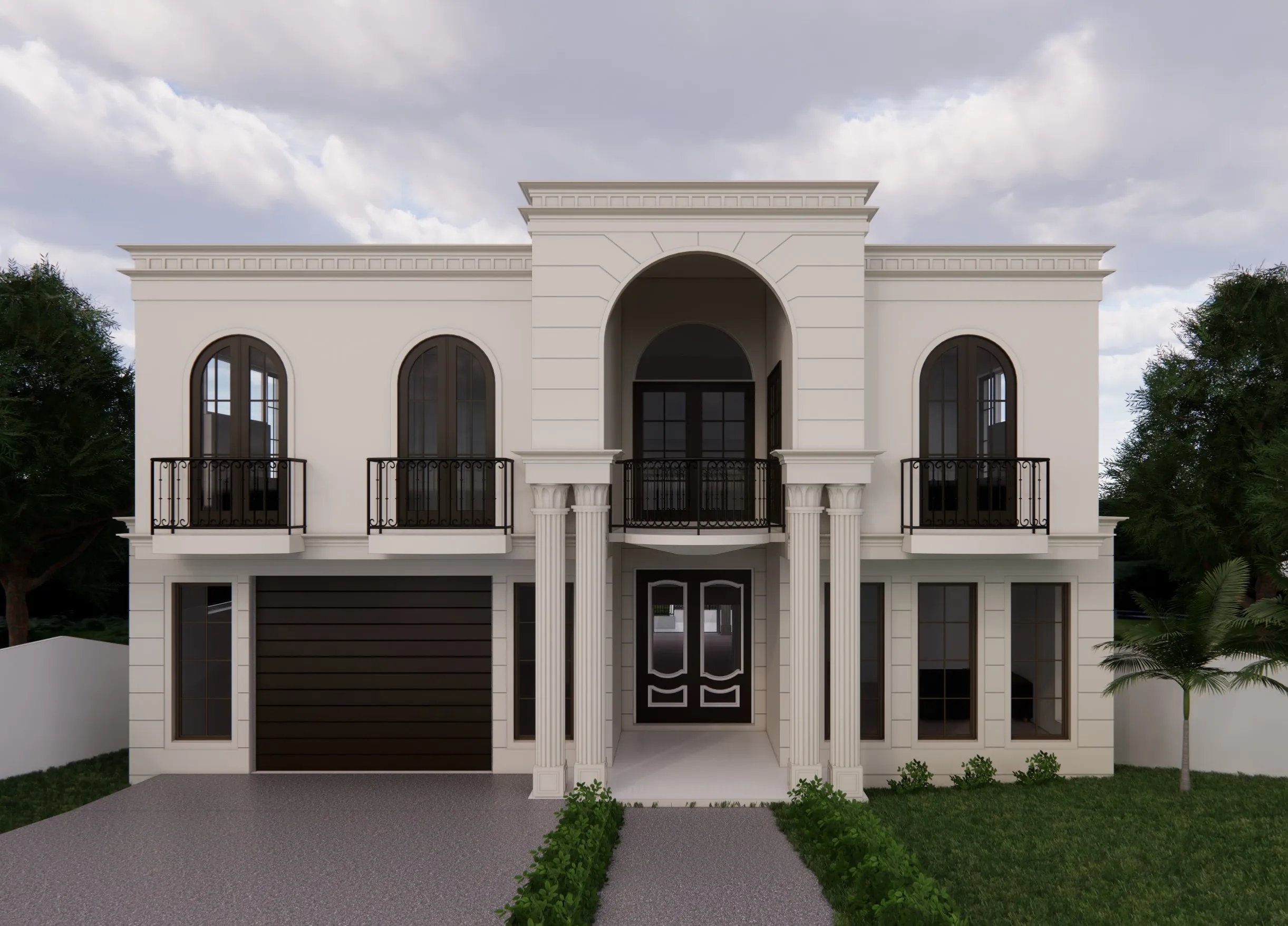 Photorealistic neoclassical facade detail